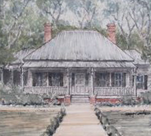 About Bluffton's Historic Preservation Commission colored pencil sketch of sketch of house