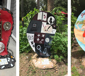 Fun & Funky Public Art in Bluffton. 3 large oyster shell shaped sculptures