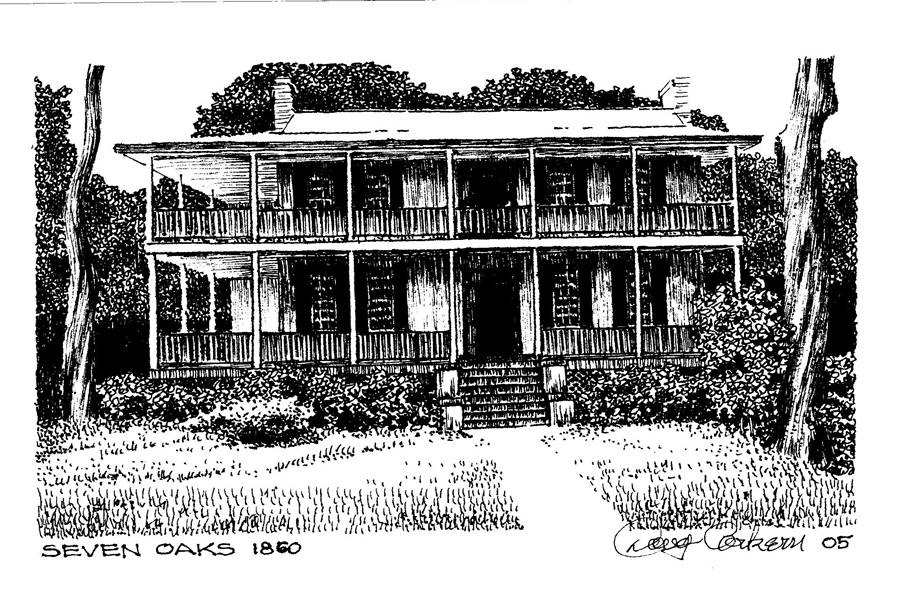 Old Town Bluffton's Past. Black and white Sketch of home